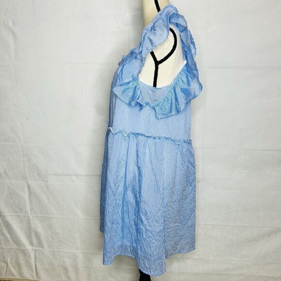 THML Blue White Babydoll Dress Ruffle Tiered Sleeveless Lined Women's Size L - Picture 4 of 7